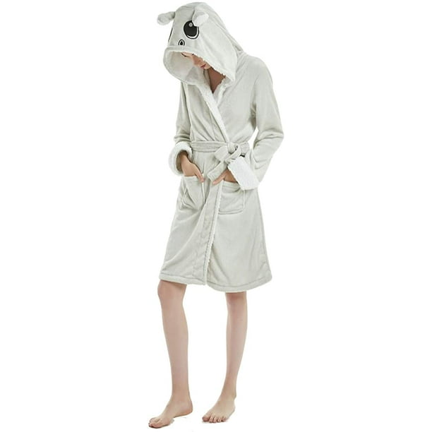 Unicorn Cute Teddy Comfortable Hooded Bathrobe, Warm & Fuzzy Hooded Lounge  Robe With Pockets & Lounge Pants, Women's Sleepwear