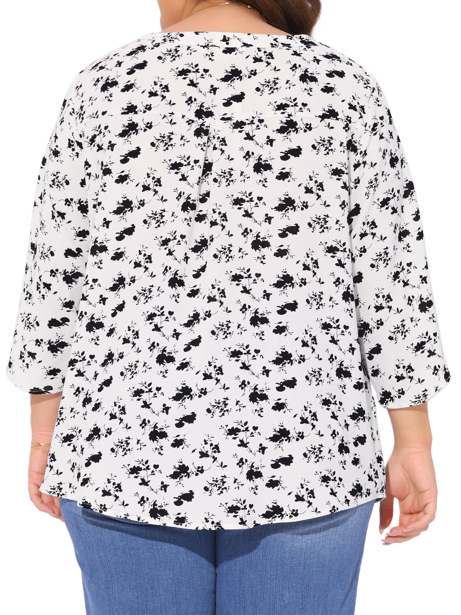 Women's Plus Spring Tops 3/4 Sleeve V Neck Chiffon Work Dressy Casual Shirt 4X White