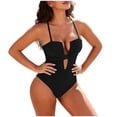 thumbnail image 2 of YTCAMLO Women's One Piece Swimsuits Beach Trendy Spaghetti Strap Cross Overs Tummy Control Bathing Suits Cheeky High Leg Swimwear, Black S, 2 of 8