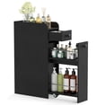 thumbnail image 1 of Gymax Slim Storage Cabinet Narrow Bathroom Cabinet w/ Slide Out Drawer & Spacious Top 2 Rolling Wheels Black, 1 of 10