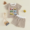 thumbnail image 2 of Akiihool Toddler Boys Outfit Toddler Kids Boy Summer Clothes 6 12 18 24 Months 2T 3T 4T Short Sleeves Shirt Tops & Casual Shorts Outfit Set(Coffee,6-12 Months), 2 of 5