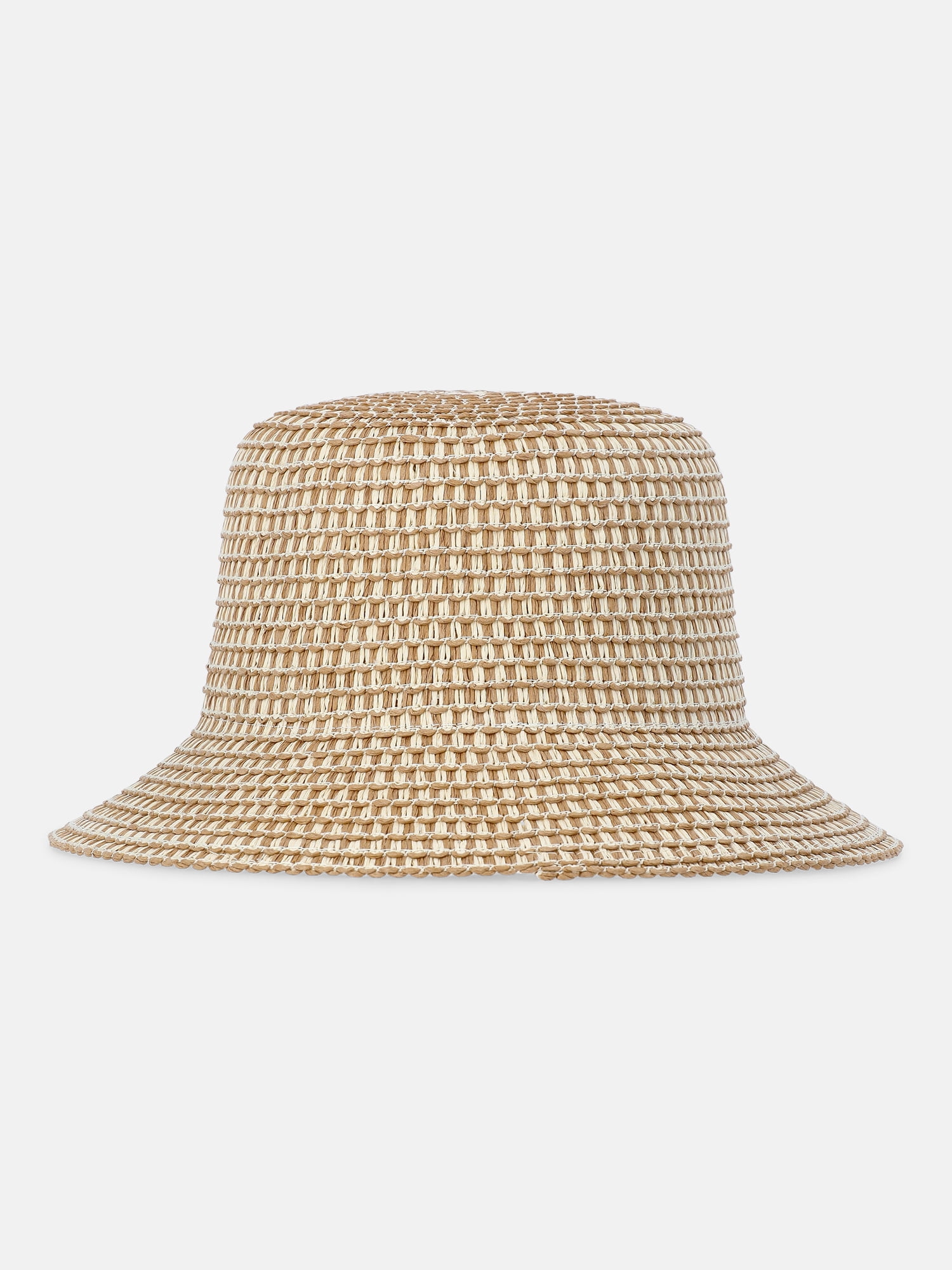 Time and Tru Women's Straw Bucket Hat, Dark Brown Combo