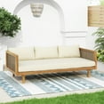thumbnail image 2 of GDF Studio Acacia Wood 3-Seater Daybed with Slat Panel Design, Rattan Armrests, and Beige Cushions, 2 of 8