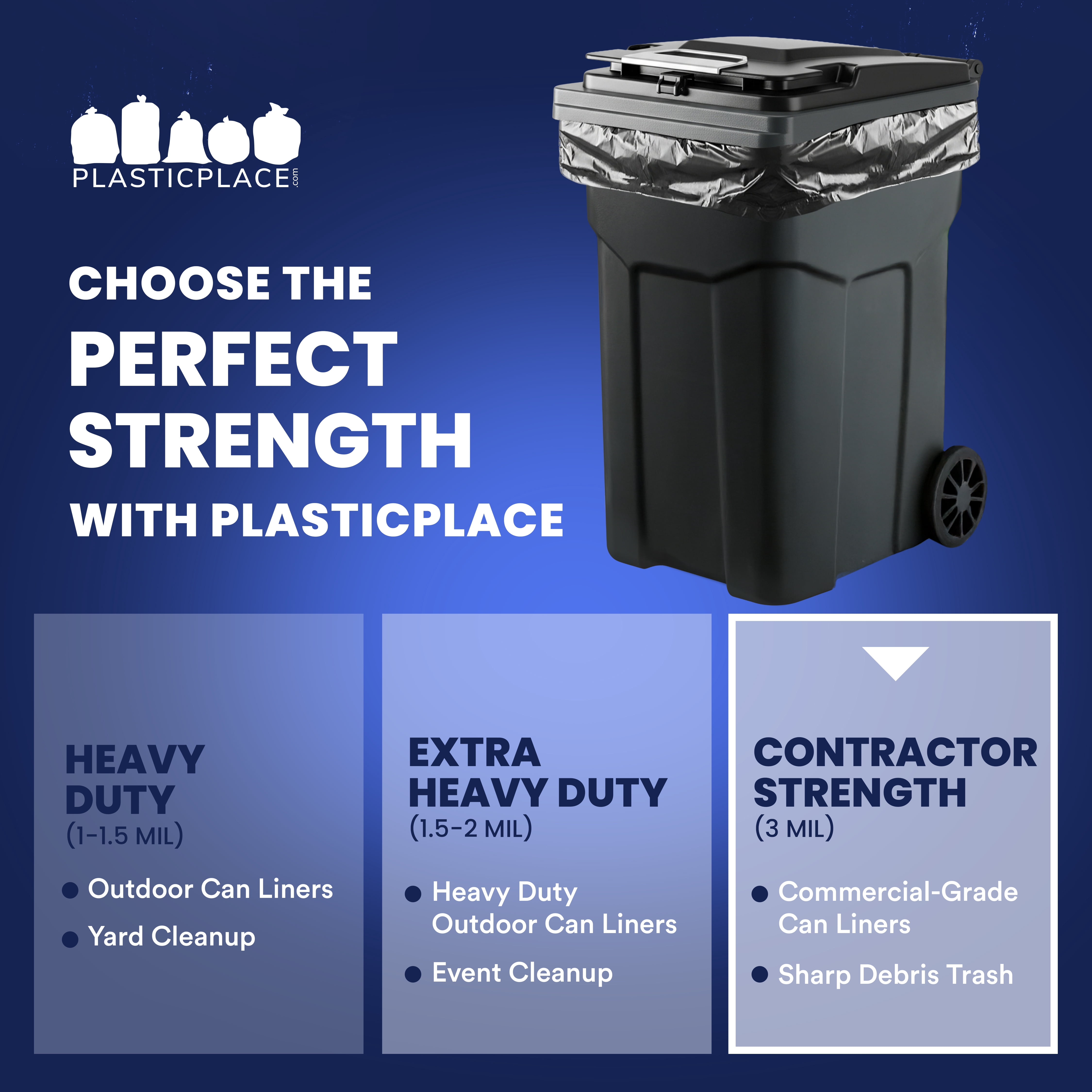 Plasticplace 95-96 Gallon Garbage Can Liners │ 3 Mil │ Black Heavy Duty Trash Bags │ 61" x 68" (25 Count)
