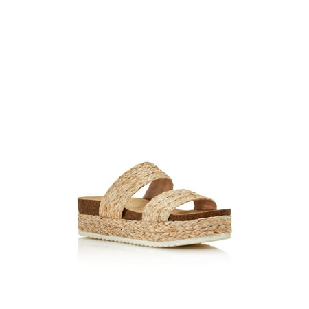 

AQUA Womens Beige 1 Platform Raffia Strappy Woven Kimbo Round Toe Wedge Slip On Slide Sandals 10 M