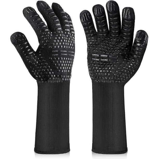 Barbecue gloves, heat-resistant oven gloves, heat-resistant and non slip kitchen barbecue gloves, grill, oven cooking, black fireplace