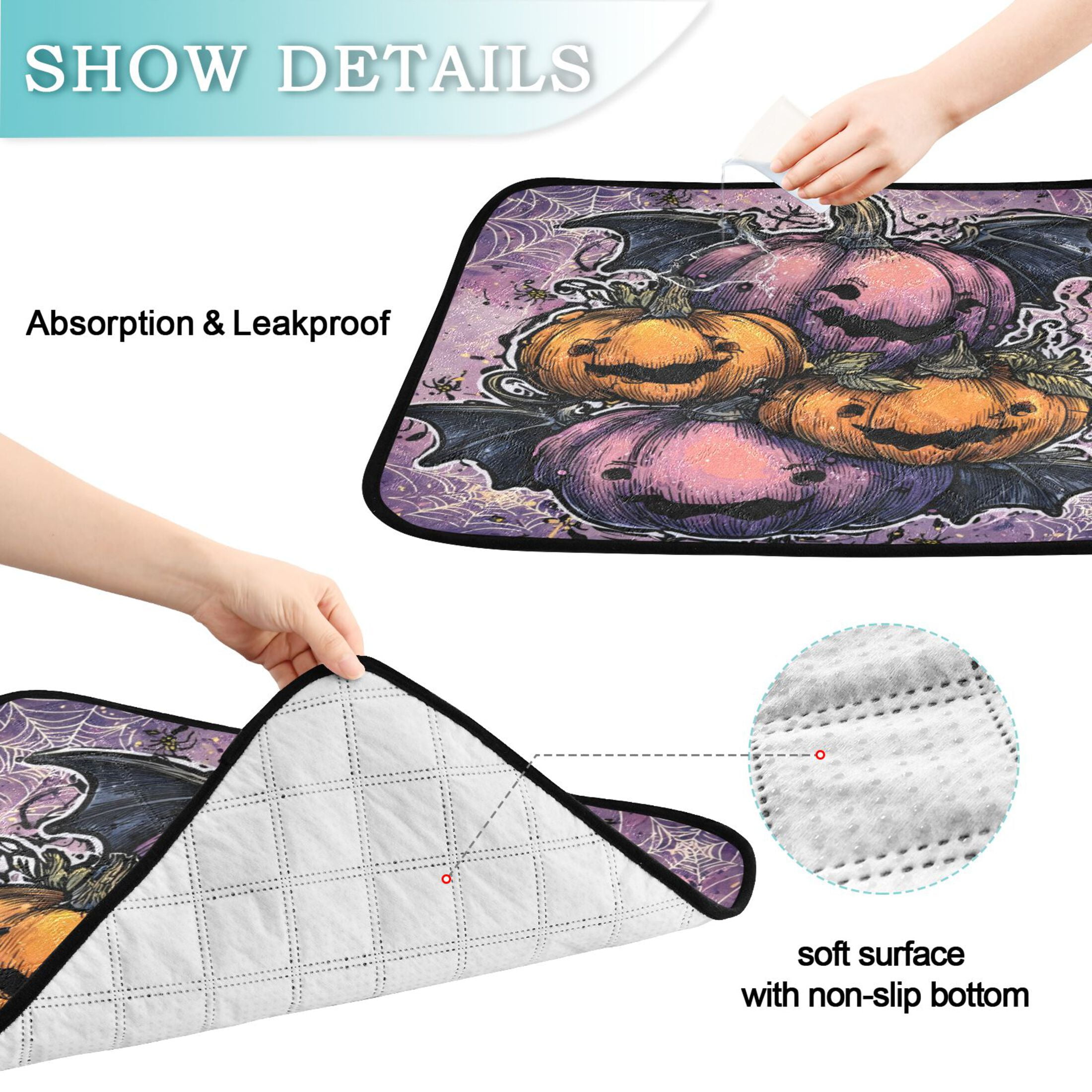 Qxltty Smile Pumpkin Cat litter Pads Pet Set of 3 Diaper Mats Center Anti-leakage Layer Absorbent Soft and Comfortable