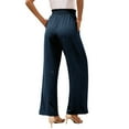 thumbnail image 4 of Lisingtool Casual Pants for Women Trendy Women's Wide Leg Pants Lightweiht Adjustable Waist Bow Tie Loose Comfortable Casual Trousers With Pocket Blue, 4 of 9