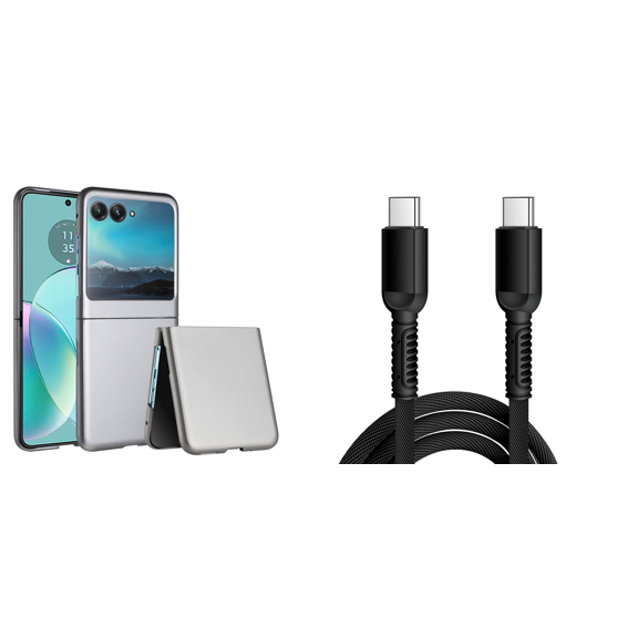 Bemz Slim Rubberized Case for Motorola RAZR  Plus 2023 Bundle with 30W USB-C to USB-C Charging Sync USB Cable - 6 Foot - Grey