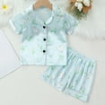 thumbnail image 2 of Posijego Little Girls Silk Satin Pajama Set Short Sleeve 2 Piece Button down Shirt and Shorts Sleepwear Sets, 2 of 7