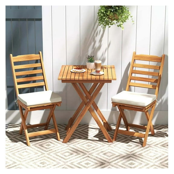 Yunken Outdoor Wood Bistro Set with Soft Seat Cushions and Table, Perfect for Two Person in Patio Garden Balcony Small Space