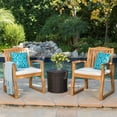 thumbnail image 2 of Bombay Outdoor Acacia Wood 3-Piece Chat Set with Round Wicker Table, Teak/ Beige, 2 of 6