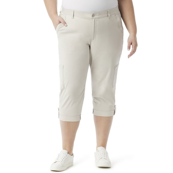 Gloria Vanderbilt Swan Series Women's Plus Cargo Capri with Rolled Hem, Sizes 16-24