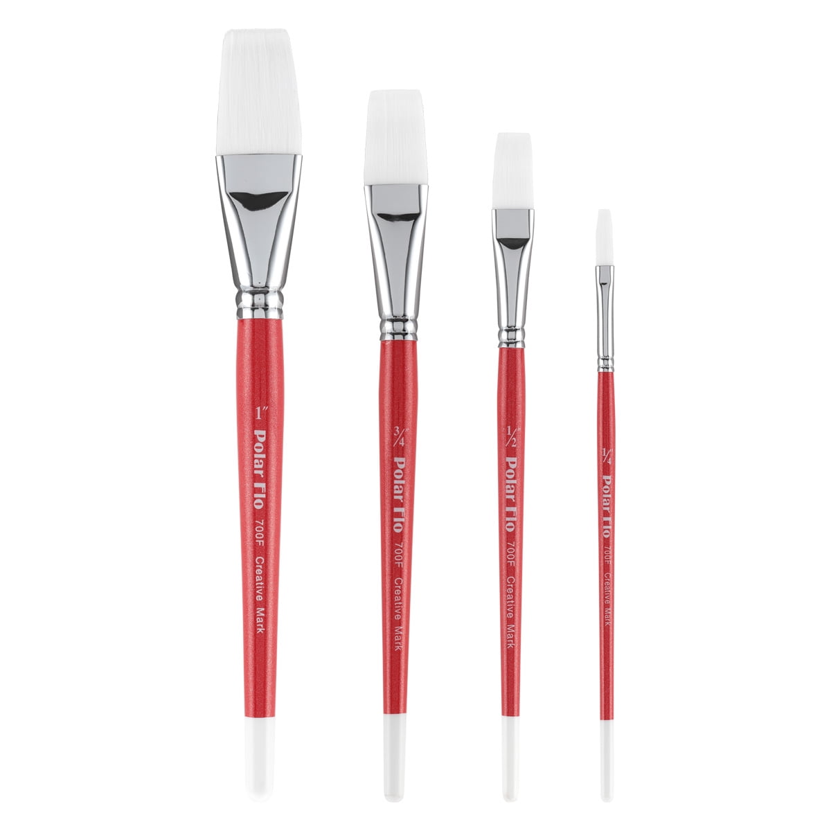 Creative Mark Polar Flo Professional Watercolor Brushes - Assorted Flat Set of 4 - Short Handle, Nickel-Plated Seamless Ferrule - Art Paint Brushes for Acrylic Painting, Watercolor, Gouache, and More