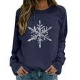 thumbnail image 2 of Christmas Crewneck Sweatshirts for Women Cute Snowflakes Graphic Printed Hoodless Top X-Mas Holiday Festival Long Sleeve Pullover Tops Casual Workout Outfits Dark Blue M, 2 of 6