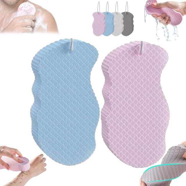 Exfoliante coreano para la piel, esponja de baño exfoliante súper suave, esponja exfoliante 3D, agradable para la piel y reutilizable para adultos y niños (2 piezas-A)