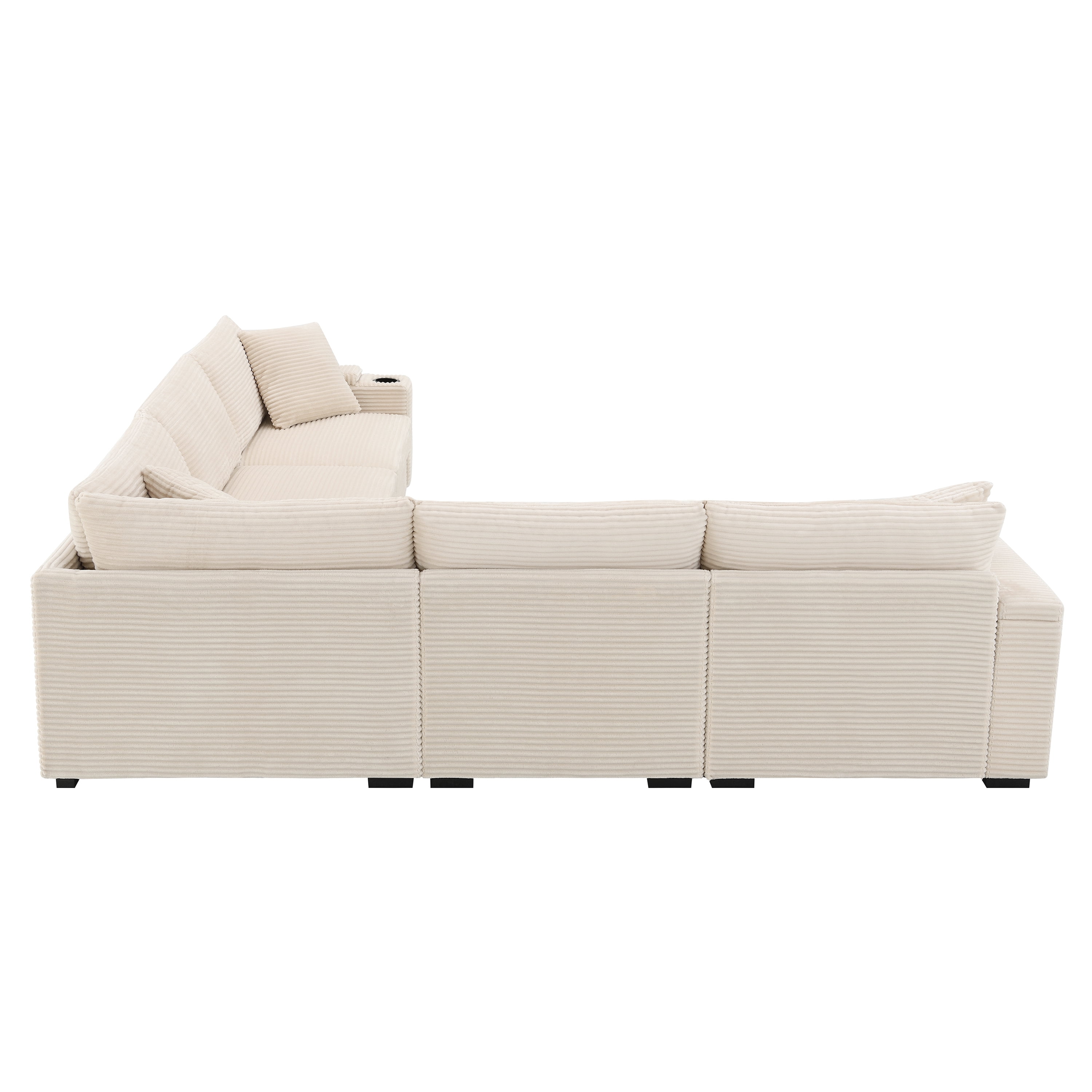 MAYEERTY 106" Convertible L-Shaped Sectional Sofa - Corduroy Corner Couch with Armrest Storage/Cup Holders/USB, Irregular Corner for Living Room/Apartment, 2 Colors