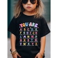 thumbnail image 1 of ROOBEN Girls' Breathable & Stretchy T-Shirt with Colorful Alphabet Print - Casual Round Neck Top for Summer, ROOBEN, 1 of 7