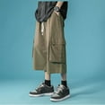 thumbnail image 5 of XDZJLR Men Shorts Denim with Pockets Oversize Knee Length Fashion Leisure Loose Straight Short Green M, 5 of 7