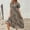 Brown, variant on Ichuanyi Summer Dresses Women's Summer Casual Boho Dress Floral Print Ruffle Puff Sleeve Printed High Waist Midi Beach Dresses