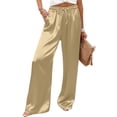 thumbnail image 4 of TEAJOPSUU Womens Satin Pajama Pants Silk Wide Leg Sleep Lounge Pants Loose Pj Bottom with Pockets Solid Color Sleepwear Trousers Khaki, 4 of 7