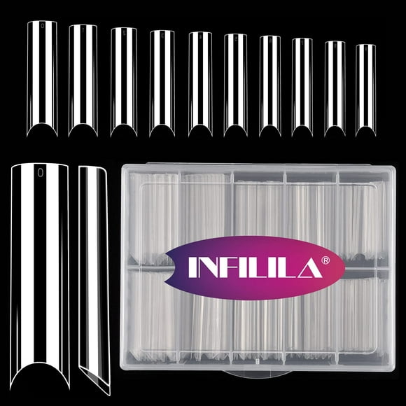 C Curve Nail Tips Clear 200PCS Extra Long Nail Tips Half Cover Tapered Square Nail Tips XXL Nail Tips Long Straight Square Shape Tips for Acrylic Nail Tips With Case for Nail Salon DIY,10 Sizes