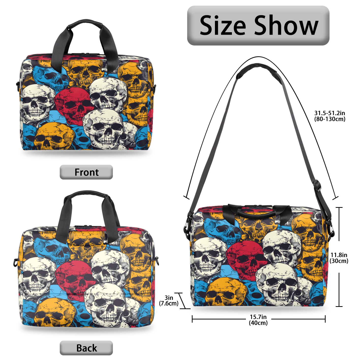 Herdesigns Skull Laptop Bag for Women Men, Computer Case Briefcase Messenger Bags, 15-15.6 inch Laptop Sleeve Shoulder Bag