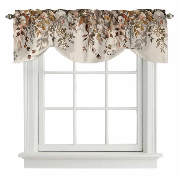 Tie Up Valances for Windows, Vintage Leaves Adjustable Valance Curtains Window Treatment for Living Room/Bedroom, Farmhouse Botanical Floral Burlap Rod Pocket Kitchen Curtains & Drapes 42x12 Inch