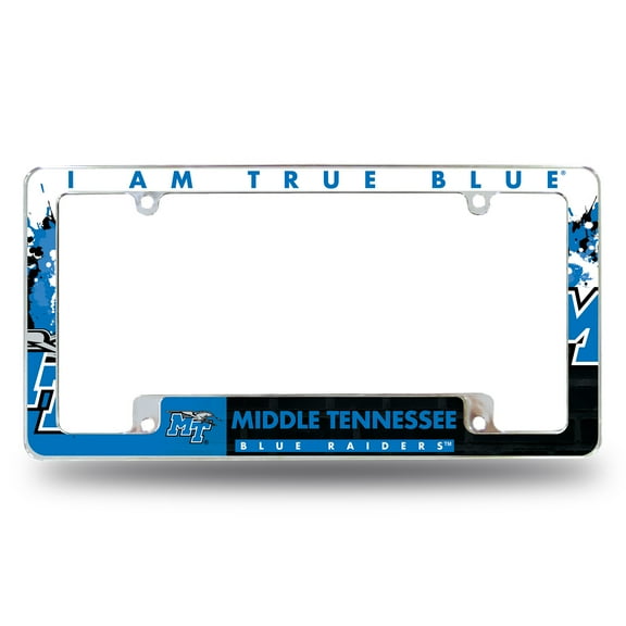Middle Tennessee State University Blue Raiders Metal License Plate Frame Chrome Tag Cover, 6x12 Inch