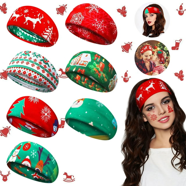 Xihbxyly Diademas Navideñas con Diseño Floral Bohemio, Bandas Elásticas Antideslizantes, con Motivos de Árbol de Navidad, Muñeco de Nieve y Ciervo, Ideales para Entrenamiento, Vida Cotidiana y Fiesta