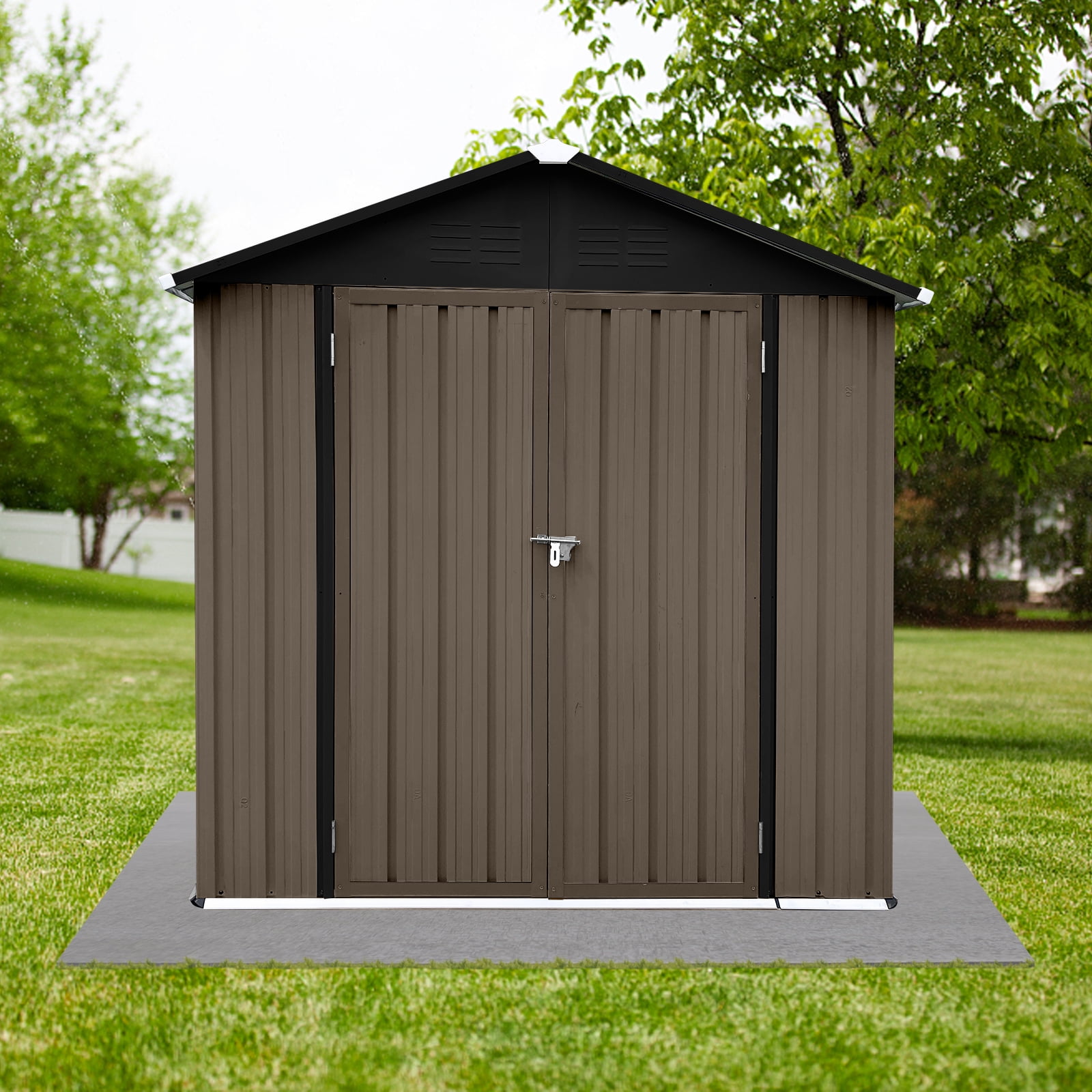 Aukfa 4' x 6' Outdoor Storage Shed, Waterproof Metal Garden Shed with Doors and Sloped Roof for Patio, Backyard, Lawn, Tool Storage, Bike Shed