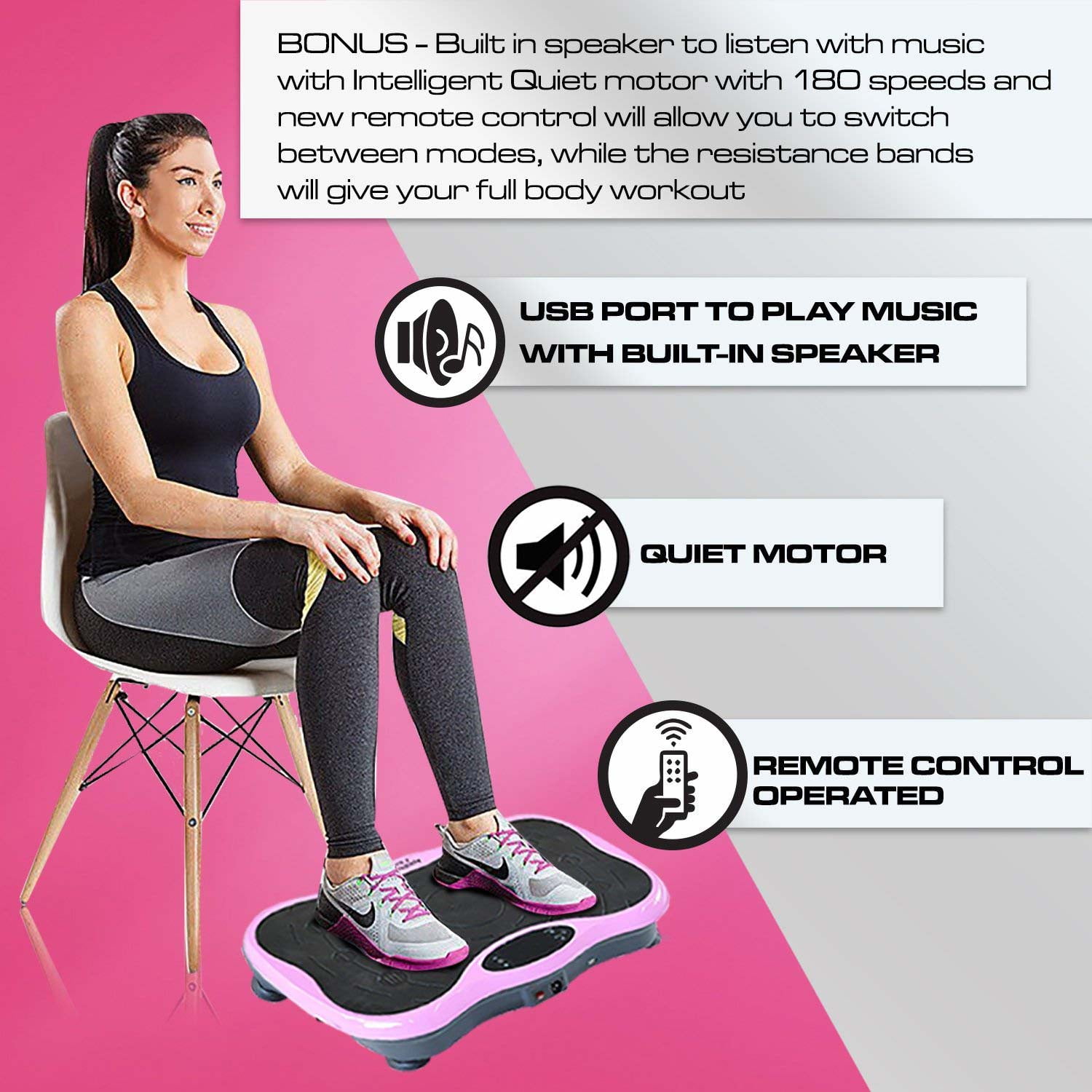 Vibration Machine by Apollo fitness 2 Years Warranty AP 110 Pink Machine Body Massager Platform Plate Fitness Whole Exercise Foot Slimming Shaper Music Built in USB Speaker Walmart