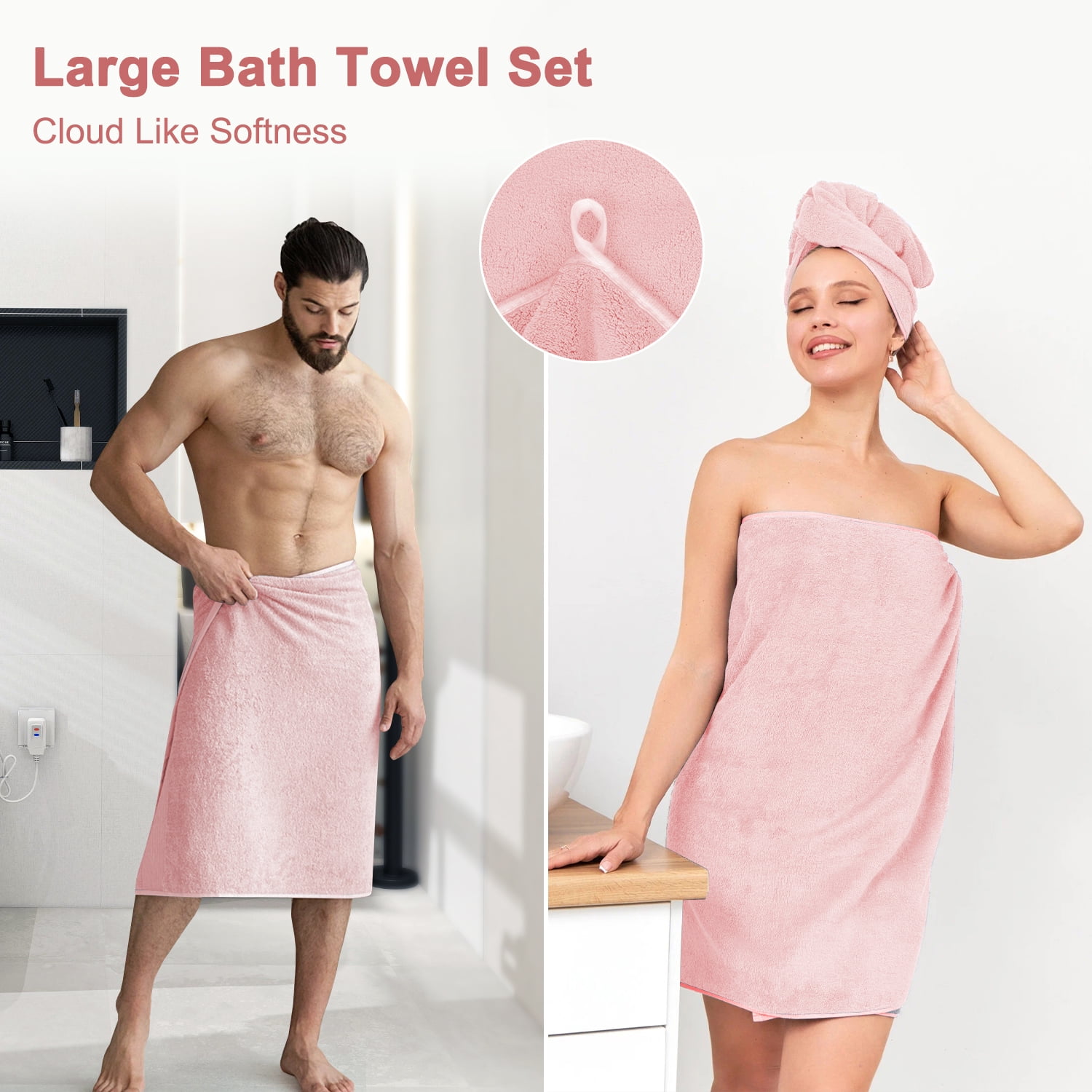 Bath Towels Set 4, Larger & Light Bath Towels 28 x 55 Inches, 100% Microfiber Super Soft and Highly Absorbent, Bath Sheets Quicker to Dry, Perfect Bathroom Towels for Daily Use, Pink