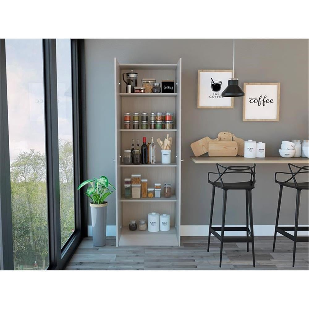 Pemberly Row Modern Off White Engineered Wood Multistorage 70" Two Door Pantry