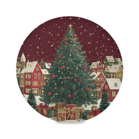 WOBOGO Large Christmas Tree Round Placemats Set of 1 Heat Resistant Washable Kitchen Table Decorations 15.4in