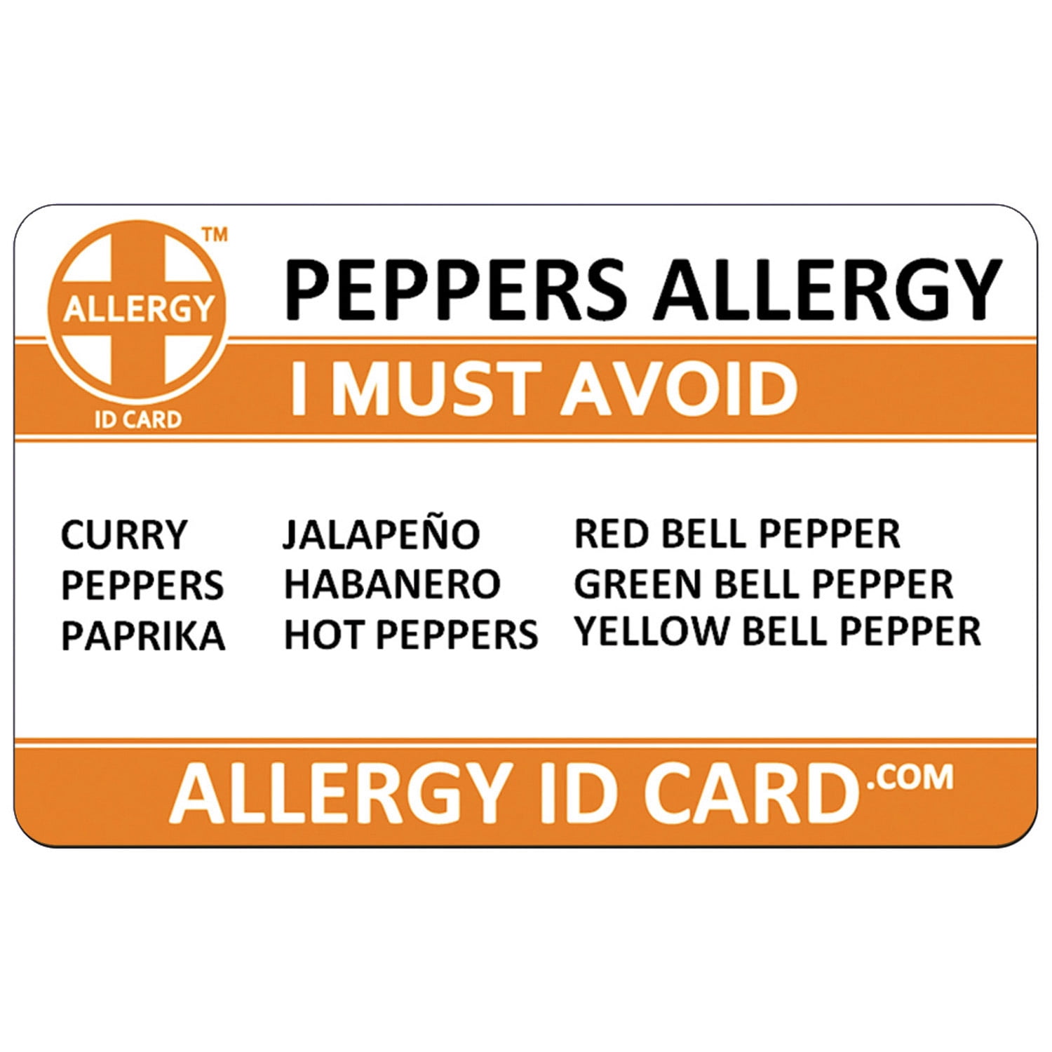 Allergy ID Card Peppers Allergy