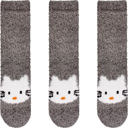 BambooMN Women s Super Soft Warm Cute Animal Non-Slip Fuzzy Fluffy Crew Winter Home Socks Grey Kitty - 3 Pairs