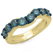 Dazzlingrock Collection 1.00 Carat (ctw) 14K Round Blue Diamond Ladies Anniversary Wedding Band Ring 1 CT, Yellow Gold, Size 4