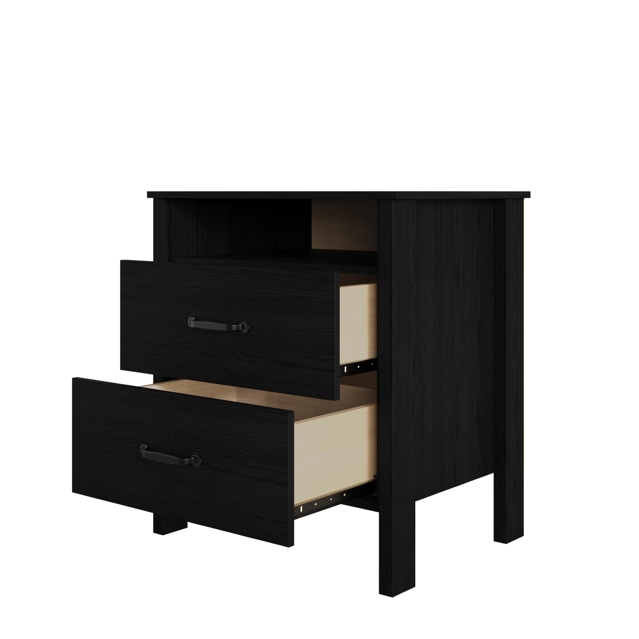 Home Design Alamosa Nightstand with Two Drawers and Open Shelf, Space-Saving Design, Black (Set of 2)