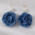 thumbnail image 5 of Camellia Flower Dangle Earrings for Women Cowboy Statement Big Exaggerated Fabric Hoop Huggie Blue Floral Studs Gold Plated Long Drop Dangling Earring Fashion Jewelry Gifts, 5 of 12
