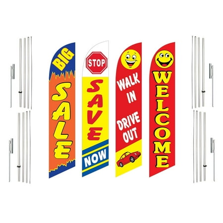 4 Swooper Flags With 4 Pole Kits Big Sale Save Now Walk In Drive Out Welcome