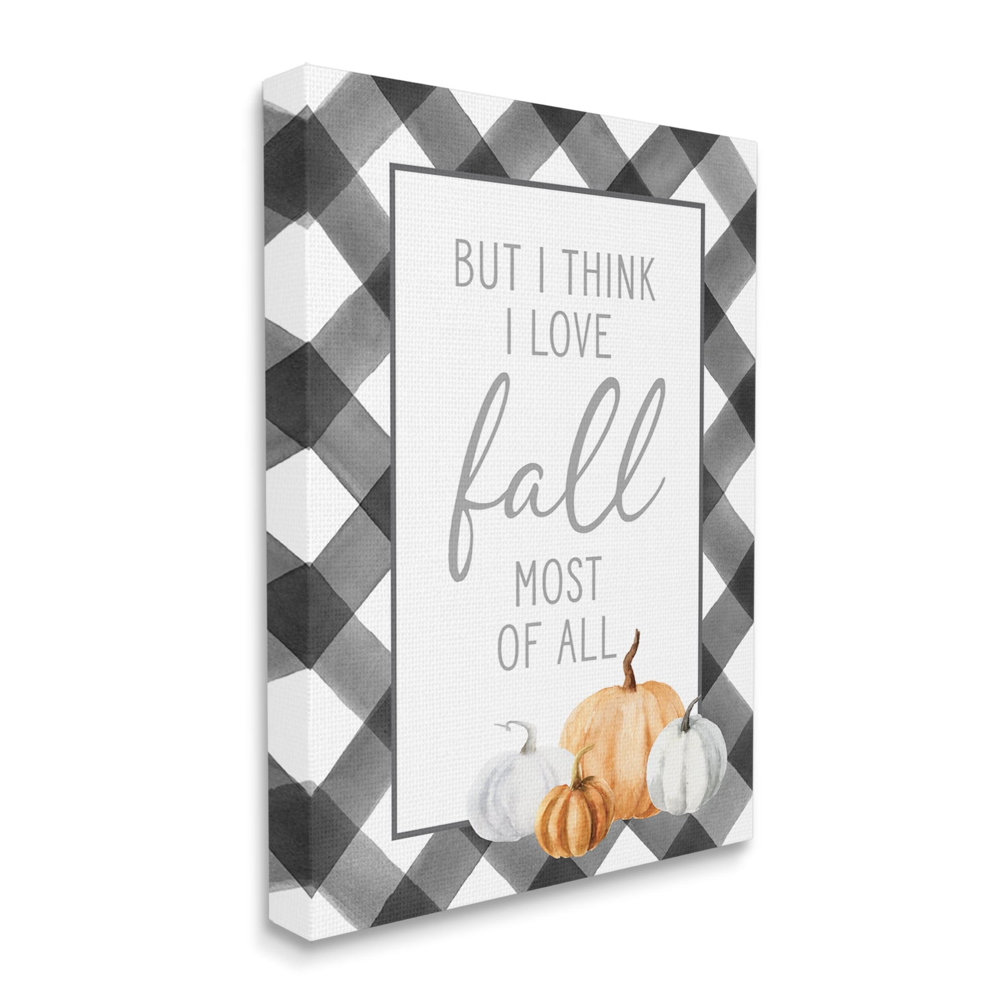 Love Fall Festive Phrase Autumn Plaid Border Inspirational Graphic Art Gallery-Wrapped Canvas Print Wall Art