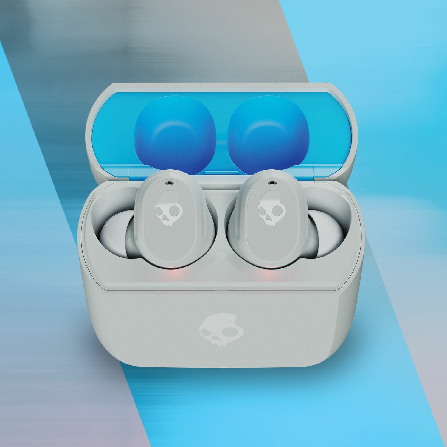 Skullcandy Mod Bluetooth Earbuds with Microphone, True Wireless with Charging Case (Light Gray/Blue), S2FYW-P751