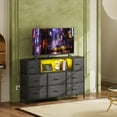 thumbnail image 2 of Black TV Stand for 45, 50, 55 inch TV, Entertainment Center with LED Lights & Charging Station, TV Media Console Table with 8 Fabric Drawers and Open Shelves for Living Room, Hallway, Wood Top, 2 of 7