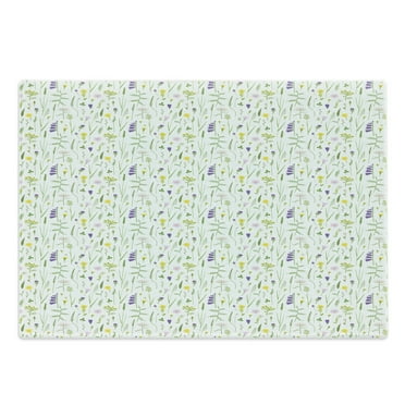Floral Cutting Board, Continuous Delicate Wild Flowers on Plain Backdrop, Decorative Tempered Glass Cutting and Serving Board, in 3 Sizes, by Ambesonne