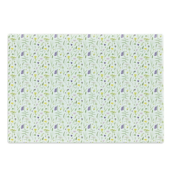 Floral Cutting Board, Continuous Delicate Wild Flowers on Plain Backdrop, Decorative Tempered Glass Cutting and Serving Board, in 3 Sizes, by Ambesonne