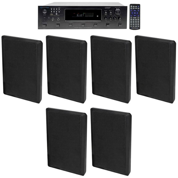 Technical Pro 6000w 6-Zone Home Theater Bluetooth Receiver 6) Slim Wall Speakers