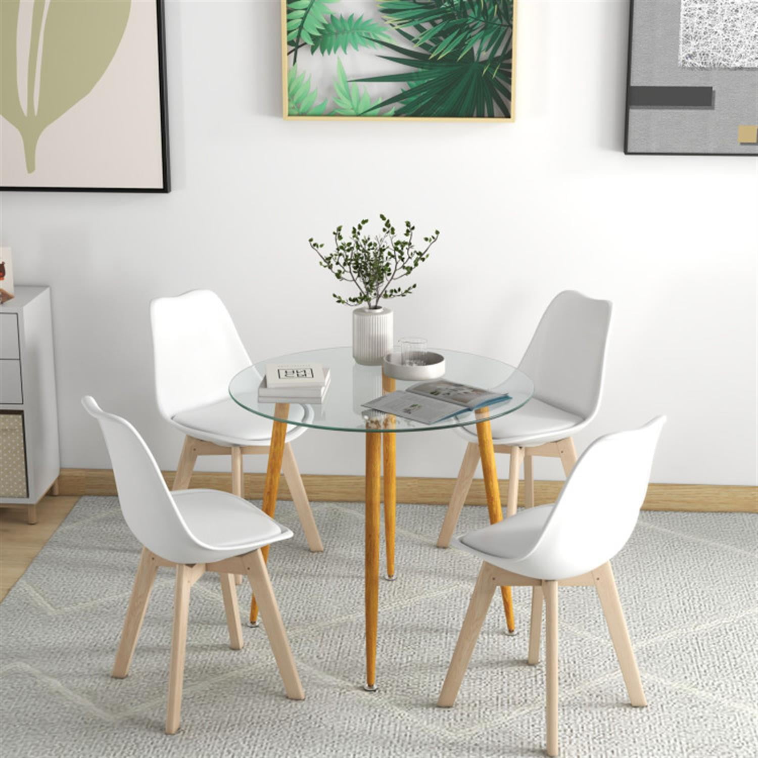 Demi Bonn Round Glass Dining Table Leisure Coffee Table with Metal Legs for Dining Room, Dinette, Compact Space-Saving, Natural