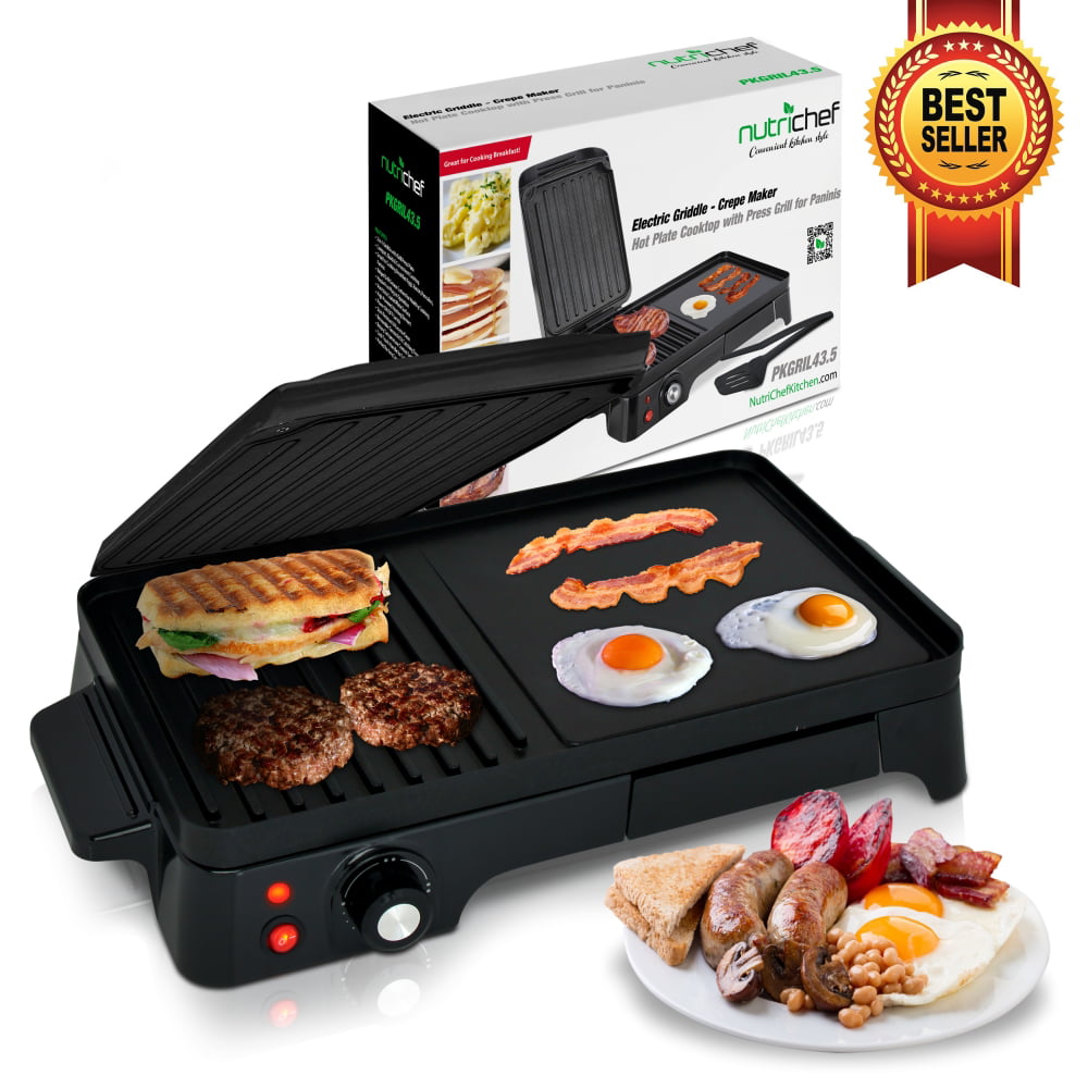 Nonstick 12 Inch Hot Plate Cooktop Adjustable Temperature Control NutriChef Electric Griddle & Crepe Maker Blintzes & Eggs Used Also For Pancakes Batter Spreader & Wooden Spatula
