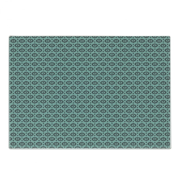 Ikat Cutting Board, Traditional Elements Abstract Circles and Dots Inspirations Tribal, Decorative Tempered Glass Cutting and Serving Board, Small Size, Turquoise Grey, by Ambesonne